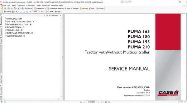 Case IH Puma 210 tractor service repair manual, with illustrations and step-by-step repair instructions