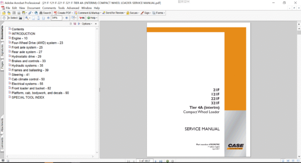 Service repair manual for Case 121F Wheel Loader, including maintenance tips and technical specifications with highlighting repair procedures