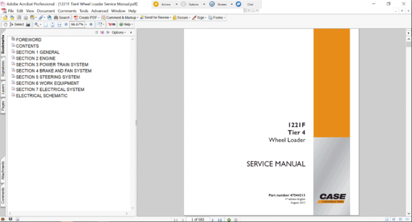 Service repair manual for Case 1221F Wheel Loader, including maintenance tips and technical specifications with highlighting repair procedures