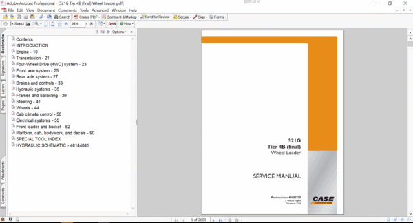 Service repair manual for Case 521G Wheel Loader, including maintenance tips and technical specifications with highlighting repair procedures