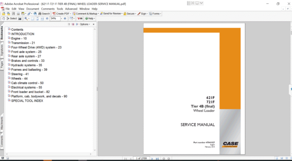 Cover of the service repair manual for Case 621F Wheel Loader, including maintenance tips and technical specifications with highlighting repair procedures
