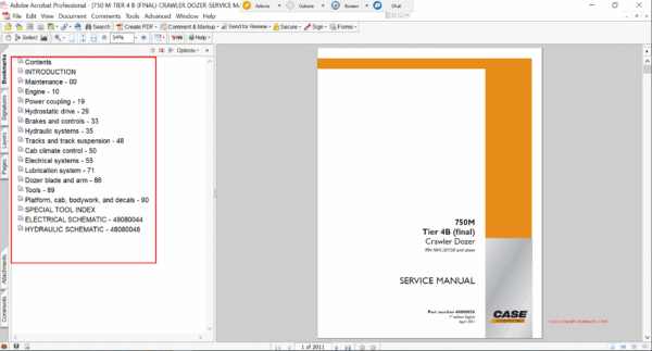Service repair manual for Case 750M Dozer, including maintenance tips and technical specifications with highlighting repair procedures