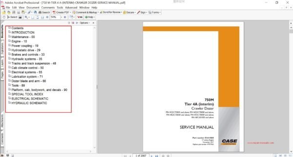 Service repair manual for Case 750M Dozer, including maintenance tips and technical specifications with highlighting repair procedures