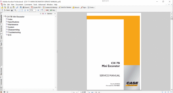 Service repair manual for Case Case CX17B Excavator, including maintenance tips and technical specifications with highlighting repair procedures