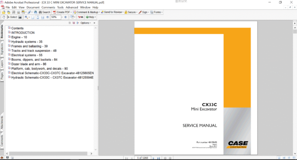 Service repair manual for case cx33c excavator, including maintenance tips and technical specifications with highlighting repair procedures