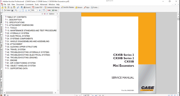 Service repair manual for case cx45b excavator, including maintenance tips and technical specifications with highlighting repair procedures
