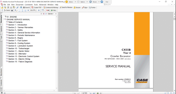 Service repair manual for Case CX31B Excavator, including maintenance tips and technical specifications with highlighting repair procedures