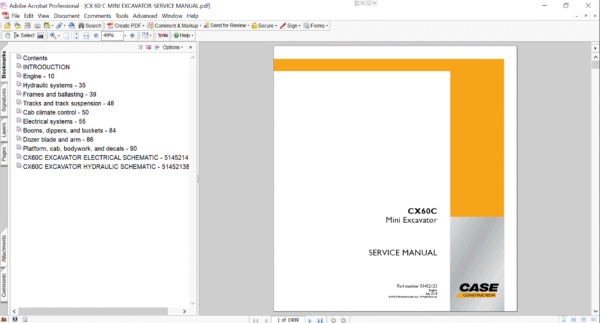 Service repair manual for Case Case CX60C Excavator, including maintenance tips and technical specifications with highlighting repair procedures
