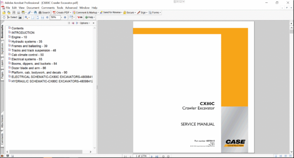 Service repair manual for Case CX80C Excavator, including maintenance tips and technical specifications with highlighting repair procedures