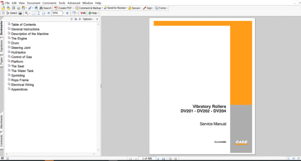 Service repair manual for case dv201 roller, displaying key repair procedures and maintenance instructions