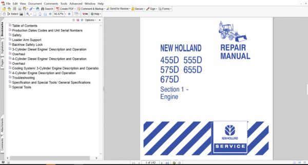 New Holland 555D Backhoe Loader Engine Repair Manual