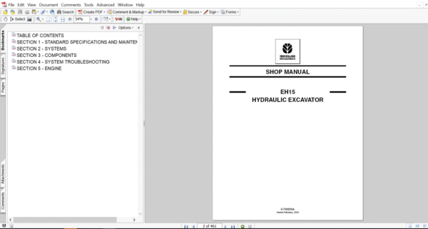Cover page of the Service Repair Manual for New Holland EH15 Mini Excavator, including technical maintenance and repair procedures