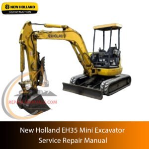 Service repair manual cover for new holland eh35 mini excavator, featuring technical illustrations, detailed repair and maintenance instructions