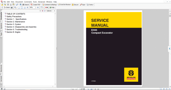 Cover page of the new holland eh45 excavator Service Repair Manual – comprehensive technical guide for maintenance, troubleshooting, and repair procedures