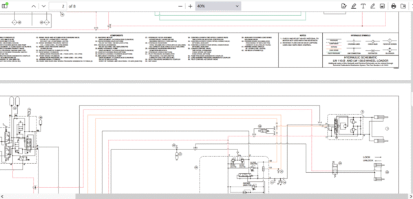 Hydraulic and electrical diagrams for the New Holland LW130B wheel loader, detailing system components and connections