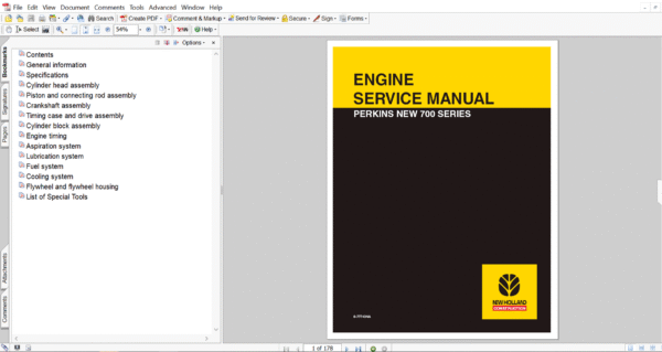 Service repair manual for perkins 700 series engine, including maintenance tips and technical specifications with highlighting repair procedures