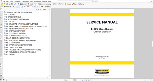 Service repair manual for New Holland E160C Excavator , including maintenance tips and technical specifications with highlighting repair procedures