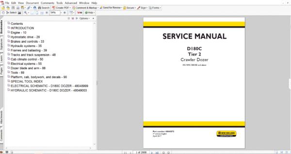 Cover of the New Holland D180C Dozer Service Repair Manual, displaying the dozer and essential repair information
