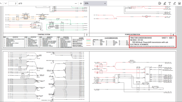 Detailed electrical diagrams for the New Holland B95C Backhoe Loader, illustrating wiring and system connections