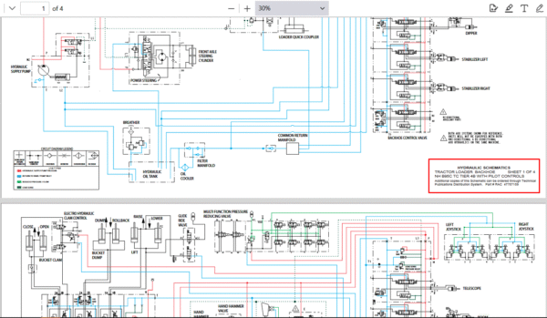Detailed electrical diagrams for the New Holland B95C TC Backhoe Loader, illustrating wiring and system layouts
