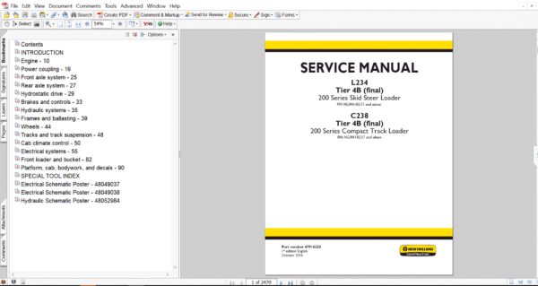 Service repair manual for New Holland C238 Track Loader, including maintenance tips and technical specifications with highlighting repair procedures