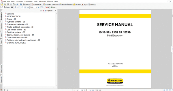 New Holland E45B SR Excavator Service Repair Manual – Complete factory manual with step-by-step service, maintenance, and repair procedures