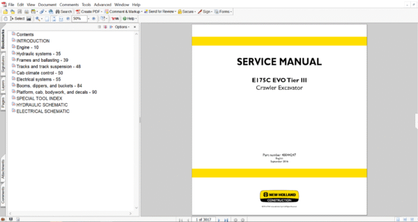 New Holland E505C EVO Service Manual – Technical guide for maintenance, troubleshooting, and repair procedures for the New Holland E505C EVO