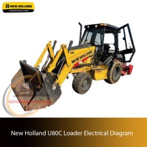 Diagram illustrating the electrical system of a New Holland U80C Loader, showing connections and components for reference