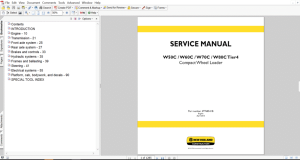 Cover page of the new holland w80c wheel loader Service Repair Manual – comprehensive technical guide for maintenance, troubleshooting, and repair procedures