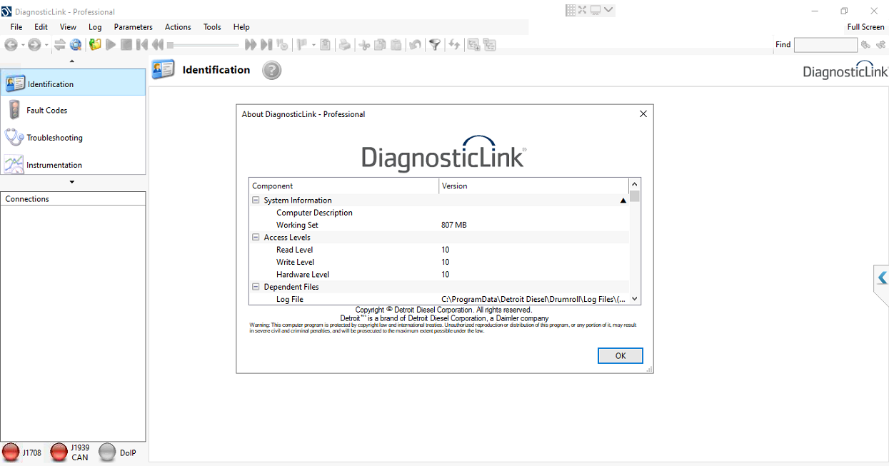 interface of Detroit Diesel Diagnostic Link DDDL 8.22 Pro, highlighting diagnostic options for diesel engine maintenance