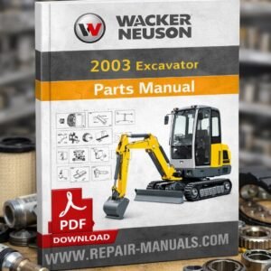 Wacker Neuson 2003 Excavator Parts Manual cover featuring detailed diagrams and parts listings for maintenance and repair