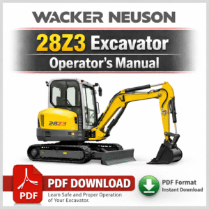 Wacker Neuson 28z3 Excavator Operator's Manual cover featuring the model name and a technical illustration of the excavator