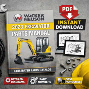 Parts manual for Wacker Neuson 28z3 Excavator, displaying an image of the excavator and detailed parts information