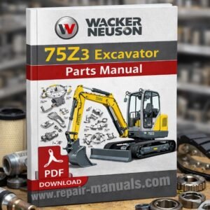 Wacker Neuson 75z3 Excavator Parts Manual cover featuring detailed diagrams and parts list for maintenance and repair