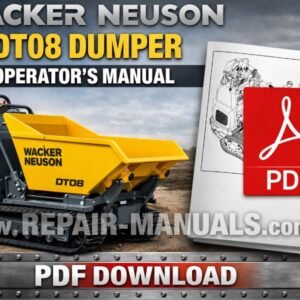 Cover of the Wacker Neuson DT08 Dumper Operator's Manual, showing the model title and a visual representation of the dumper