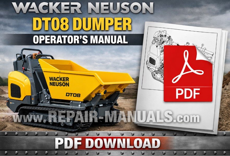 Cover of the Wacker Neuson DT08 Dumper Operator's Manual, showing the model title and a visual representation of the dumper