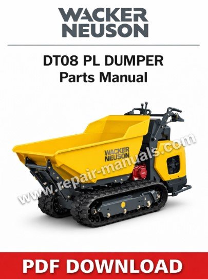 Parts manual for Wacker Neuson DT08 PL Dumper, displaying diagrams and component details for maintenance
