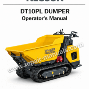 Wacker Neuson DT10PL Dumper Operator's Manual cover featuring the model name and a graphic of the dumper