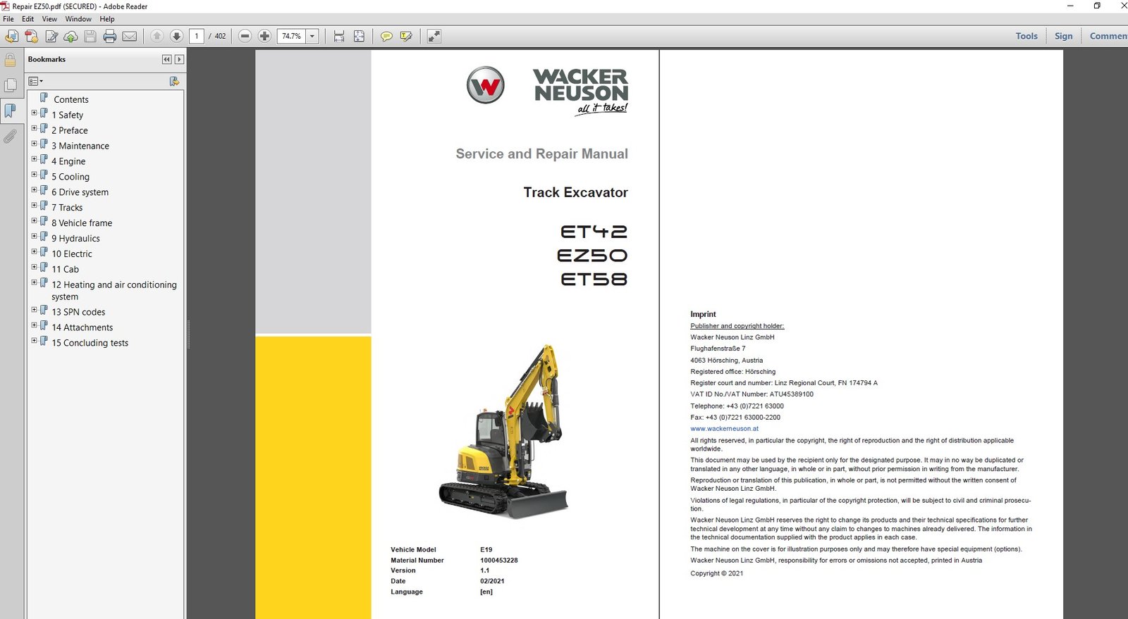 Service Repair Manual for Wacker Neuson ET58 Excavator, showcasing detailed diagrams and maintenance instructions