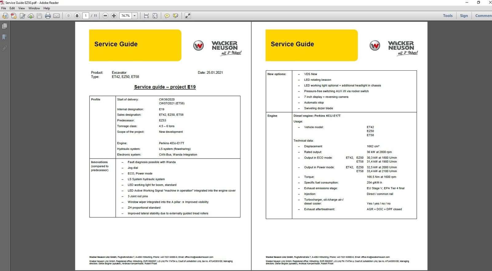 Service Repair Manual for Wacker Neuson ET58 Excavator, showcasing detailed diagrams and maintenance instructions