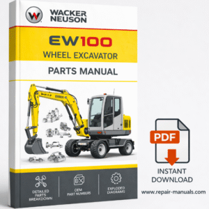 Wacker Neuson EW100 Wheel Excavator Parts Manual cover featuring detailed diagrams and part listings for maintenance