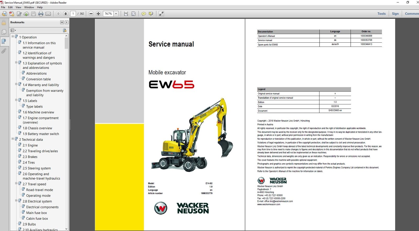 Wacker Neuson EW65 Wheel Excavator Service Repair Manual, highlighting essential repair procedures and technical specifications