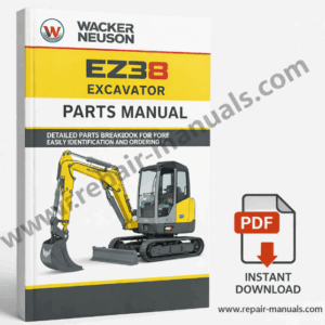 Parts manual for Wacker Neuson EZ38 Excavator, displaying an image of the excavator and detailed parts information