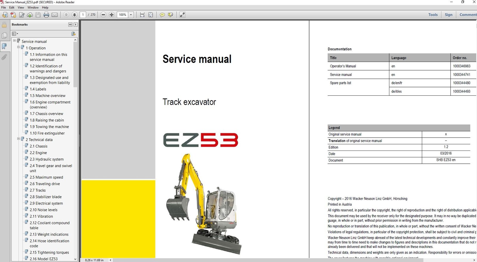 Service Repair Manual for Wacker Neuson EZ53 Excavator, showcasing detailed diagrams and maintenance instructions