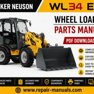 Parts manual for Wacker Neuson WL34 Wheel Loader, displaying detailed diagrams and component listings