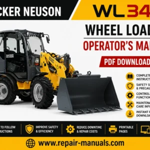 Operator's Manual for Wacker Neuson WL34 Wheel Loader, displaying the loader image and title prominently