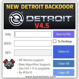 Detroit Diesel engine showcasing a screen with various passwords for engine diagnostics and troubleshooting
