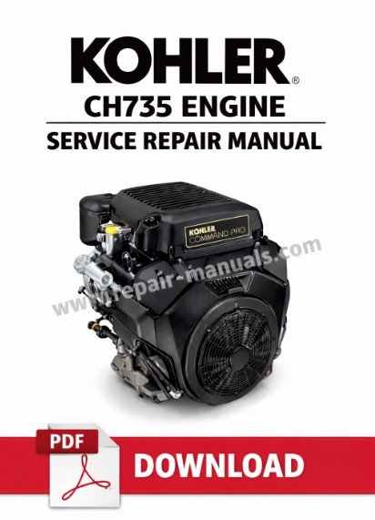 Kohler CH735 Engine Service Repair Manual with a detailed illustration of engine components and the title prominently displayed