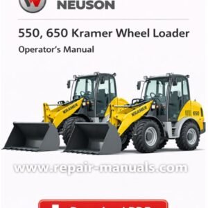 Wacker Neuson 550 and 650 Kramer Wheel Loader Operator's Manual cover, featuring the model names and operational guidelines