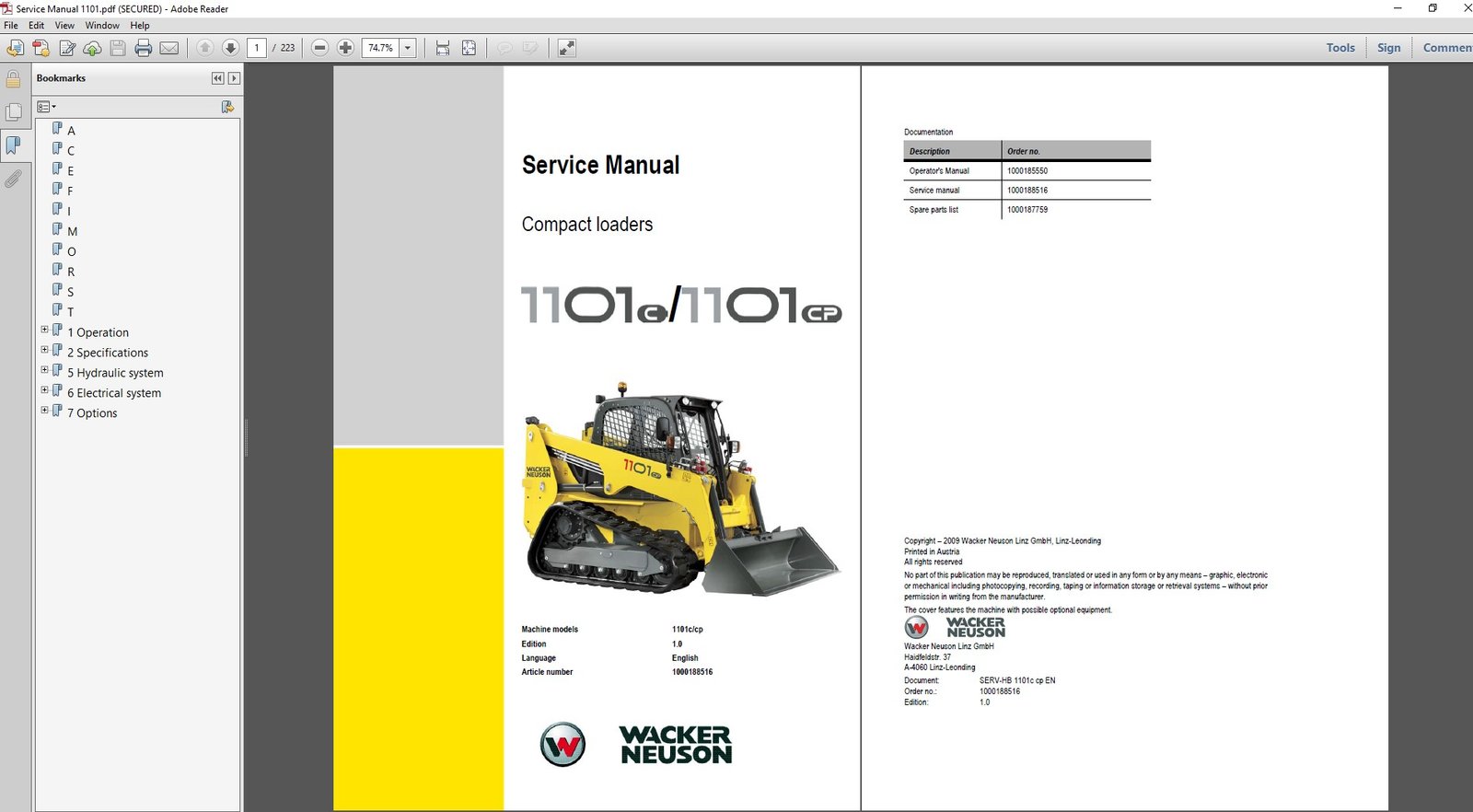 Wacker Neuson 1101C Compact Loader Service Repair Manual cover featuring the loader and technical illustrations